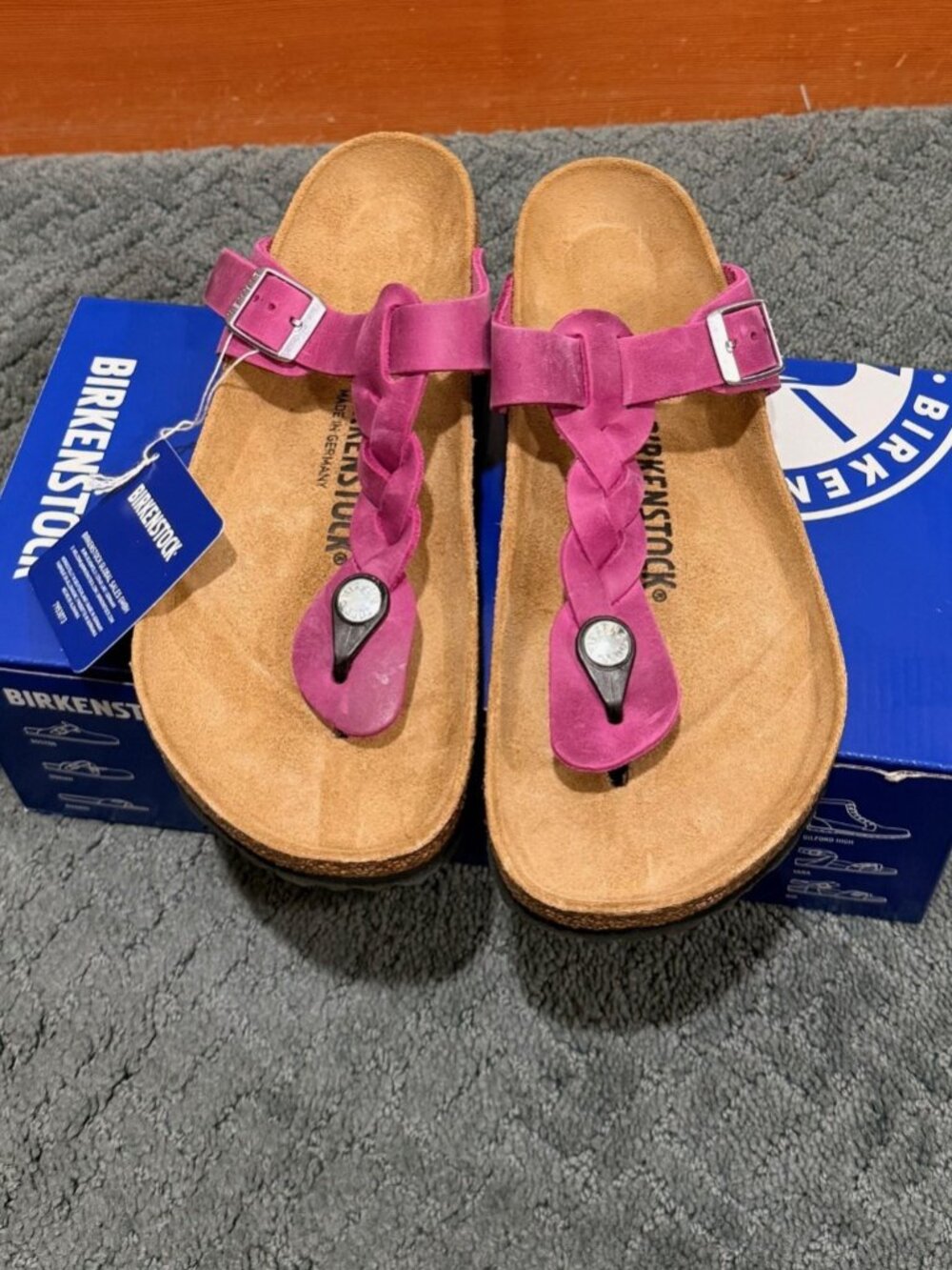 Birkenstock Gizeh Braided 38 Purple Pink Leather Flip Flop Sandals - Picture 2 of 7